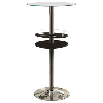 Benzara BM69380 Round Bar Table with Tempered Glass Top, Black & Chrome
