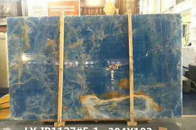 Blue onyx slabs can be translucent by light