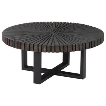 Chainsaw Coffee Table, Black Iron Cross Base, Black/Copper, Round