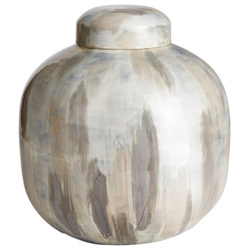 Elegant Enamel Metal Earth Tones Glossy Decorative Jar Cream Pearl White Modern