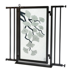 Fusion Gates - Fusion Gate with Ginkgo in Platinum Design, Black, 32"-36" - Dog Gates