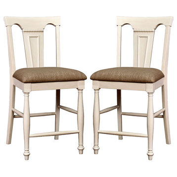 Set of 2 Counter Height Chair, Off-White/Tan