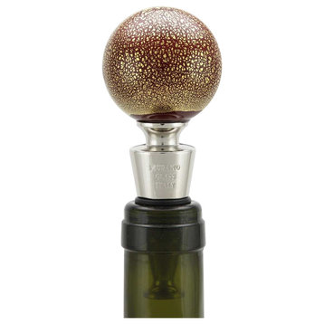 GlassOfVenice Murano Glass Golden Red Ball Bottle Stopper