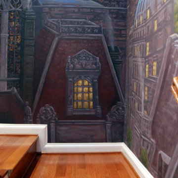 Paris Panorama 360 degree Mural hand painted throughout a 17 foot stairway