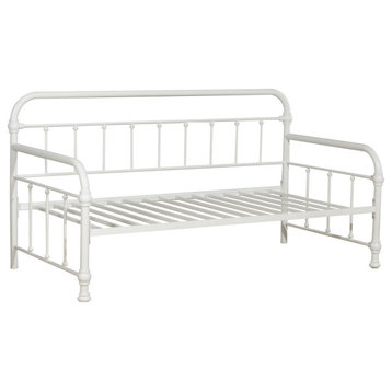 Farmhouse Twin Daybed, Spindle Design With Metal Frame, White, Single