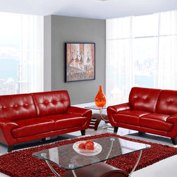 Blanche Red Leather Gel Sofa Set - Living Room Furniture Sets