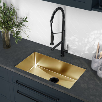 Rivage 30"x18" Stainless Steel, Single Basin, Undermount Kitchen Sink, Gold