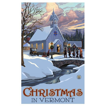 Paul A. Lanquist Christmas in Vermont New England Church Art Print, 30"x45"