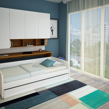 Compact Twin XL Sofa bed and Cabinets Wall System