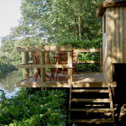 "...treehouse deck looking out over river" - Garden Playhouses