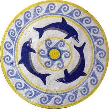 Dolphins Mosaic Medallion, 24x24