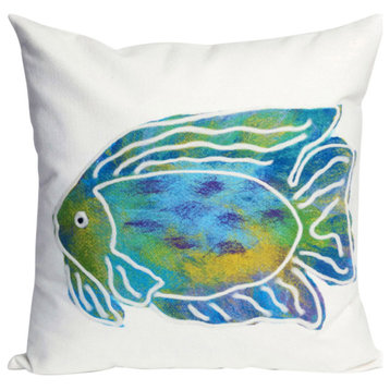 Visions III Batik Fish Indoor/Outdoor Pillow, Aqua, 20"x20"