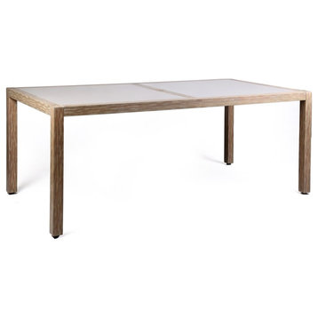 Armen Living Sienna Wood and Stone Outdoor Patio Dining Table in Teak