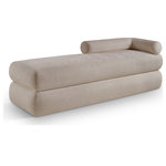 Meridian Furniture - Kennedy Upholstered Bench, Beige, Chenille Fabric - Cozy never looked so good as when you're curled up on this Kennedy beige chenille fabric bench. The posh chenille fabric is ultra soft and welcoming, inviting you to lounge around and take it easy for a moment. A unique shape makes this bench an eye-grabbing addition to your living room or bedroom, with its channel base giving it added textural appeal. Contemporary by design, this bench bridges the gap between modern and traditional, so it's an easy fit wherever you choose to use it.