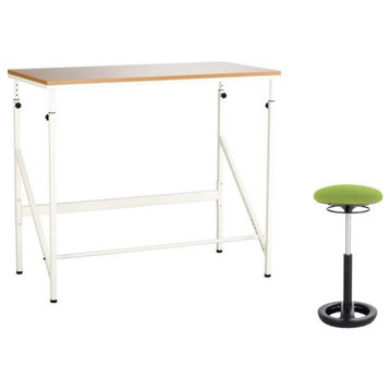 Safco Elevate 48" Standing Desk with Drafting Chair in Cream and Green