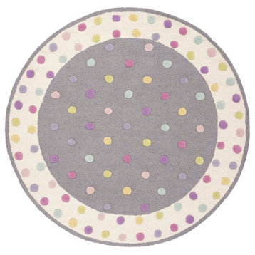 Safavieh Kids 5' Round Hand Tufted Wool Rug in Gray and Ivory