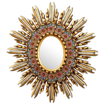 NOVICA Cusco Primrose And Reverse-Painted Glass Wall Accent Mirror