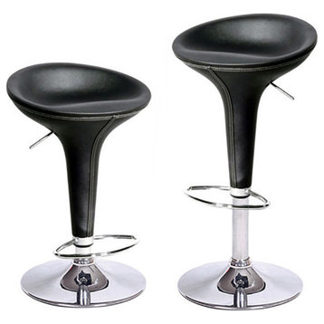 Set of 4 Alpha Faux Leather Contemporary Bombo Style Adjustable Height Barstool