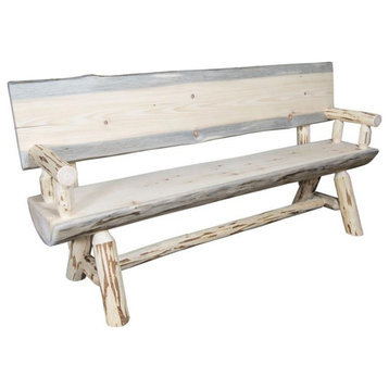 Montana Woodworks 6ft Transitional Wood Half Log Bench in Natural