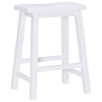 Linon Beamon 24" Sturdy Wood Backless Saddle Seat Counter Stool in Pure White