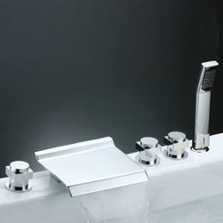 Contemporary Waterfall Tub Faucet with Hand Shower (Chrome Finish) T7015 - Bathtub Faucets