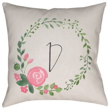 Initials II by Surya 'D' Pillow, Beige/Pink/Green, 18' x 18'