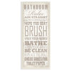 Bathroom Rules Tan and White Distressed Overlay Typography, Wall Plaque, 7"x17"