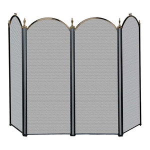 4 Fold Polished Brass Screen Traditional Fireplace Screens