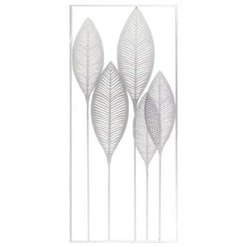 Metal Wall Art of Leaves With Frame, Portrait Orientation