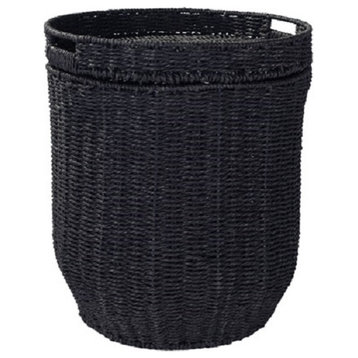 Paper Rope Rattan Basket and Tray Set, Black
