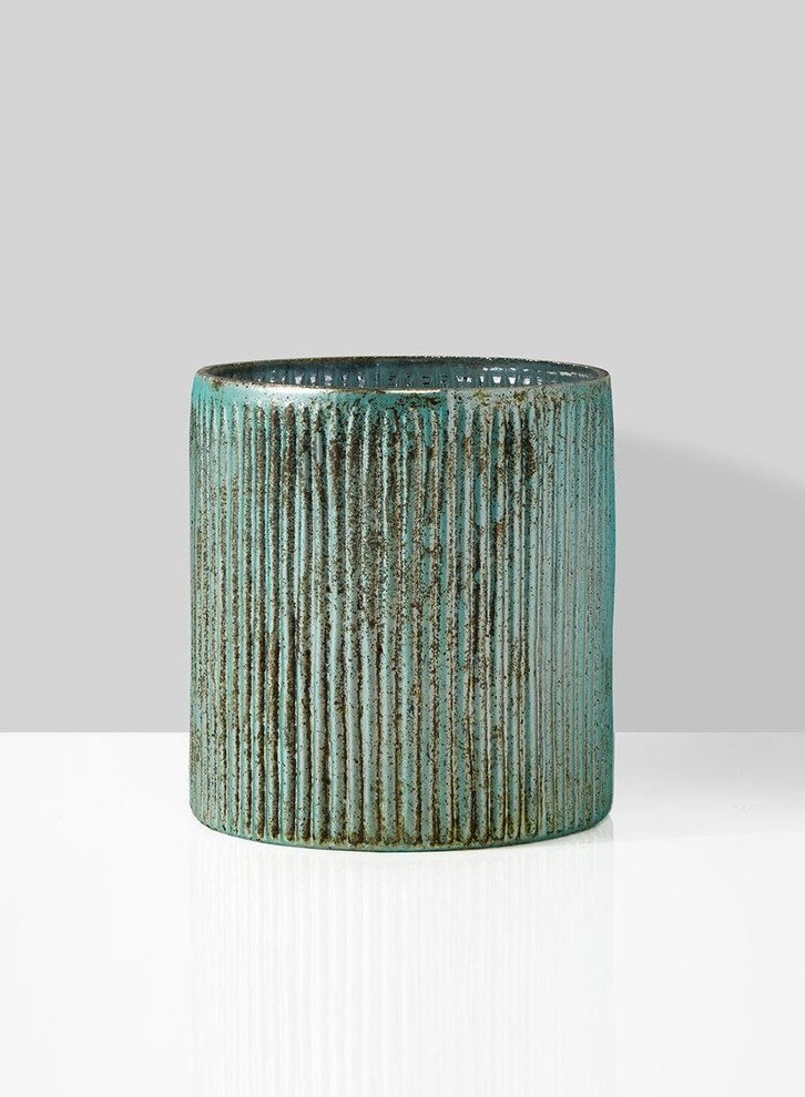 Serene Spaces Living Verdigris Ribbed Glass Container