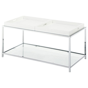 Convenience Concepts Palm Beach Clear Glass Coffee Table With White Trays