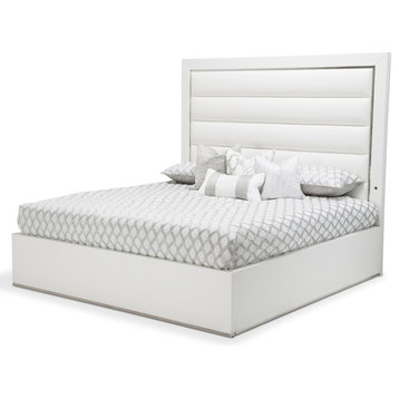 Aico State St Queen Upholstered Panel Bed in Glossy White 9016000QNP-116