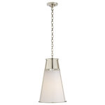 Visual Comfort & Co. - Robinson Large Pendant in Polished Nickel with White Glass - Inspired by modernizing retro styles, Thomas O'Brien designed the Robinson as a refined update of a 1960s lamp. Elegantly retro touches like seeded glass are juxtaposed with contemporary polished metal and sophisticated details. The conical silhouettes of chandeliers, pendants, sconces, lamps, and flush mounts will elevate interiors.