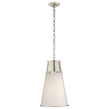 Robinson Large Pendant in Polished Nickel with White Glass