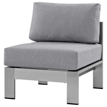 Patio Armless Chair, Aluminum Frame With Cushioned Seat and Back, Grey