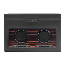 Roadster Double Watch Winder with Storage in Black/Ebony Wood - Jewelry Boxes And Organizers