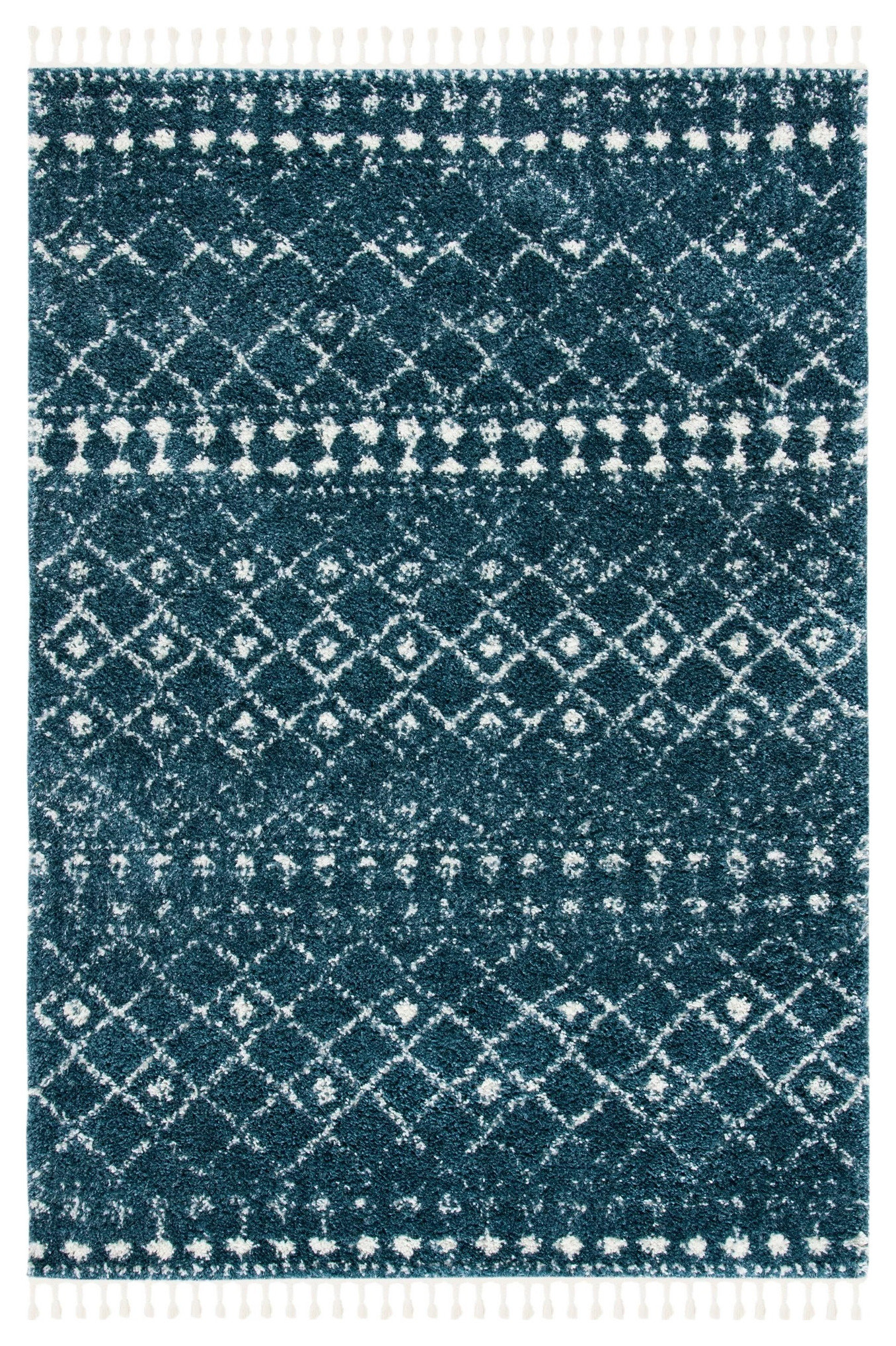 Aztec-Inspired Bohemian Shag Rug, Soft Tribal Design with Fringe Detail ...