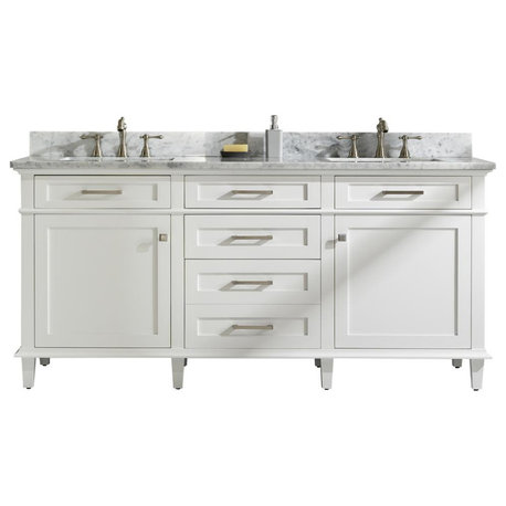 72" White Double Single Sink Vanity Cabinet With Carrara White Top