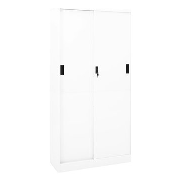vidaXL Office Cabinet with Sliding Door White 70.9" Steel Storage Side Cabinet