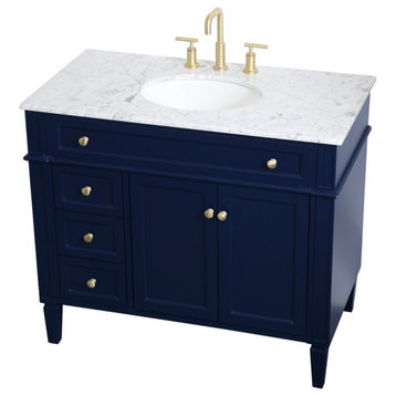 Elegant Decor Williams 40" Single Marble Top Bathroom Vanity in Blue