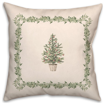 Garland Border Christmas Tree 4 16x16 Spun Poly Pillow