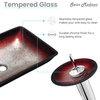 Cascade Rectangular Glass Vessel Sink With Faucet, Ember Red