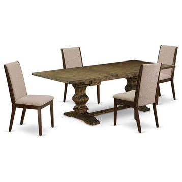 East West Furniture Lassale 5-piece Wood Dining Set in Jacobean Brown/Light Tan