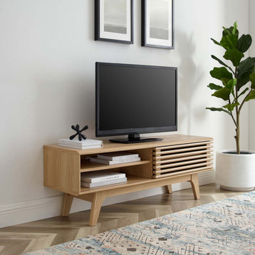 Media TV Stand Console Table, Wood, Brown Oak, Modern, Living Lounge Hospitality