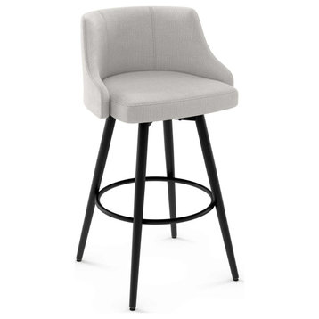 Amisco Duncan Swivel Counter and Bar Stool, Pale Grey Beige Polyester / Black Metal, Counter Height