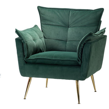 Contemporary Velvet Armchair, Green