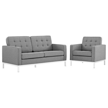 Fioan Light Gray Living Room Set Upholstered Fabric, 2-Piece Set