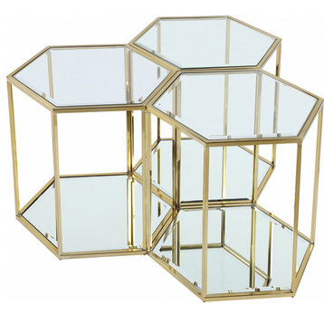 Sei Glass Top End Table With Mirrored Base, Gold, 3 Piece