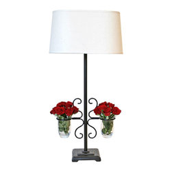 French Style Lamp & Shade with Glass Vase Base - Lamps